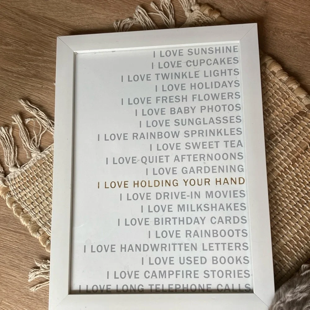 Inspirational photo white  frame with gold accent  I love holding your hand